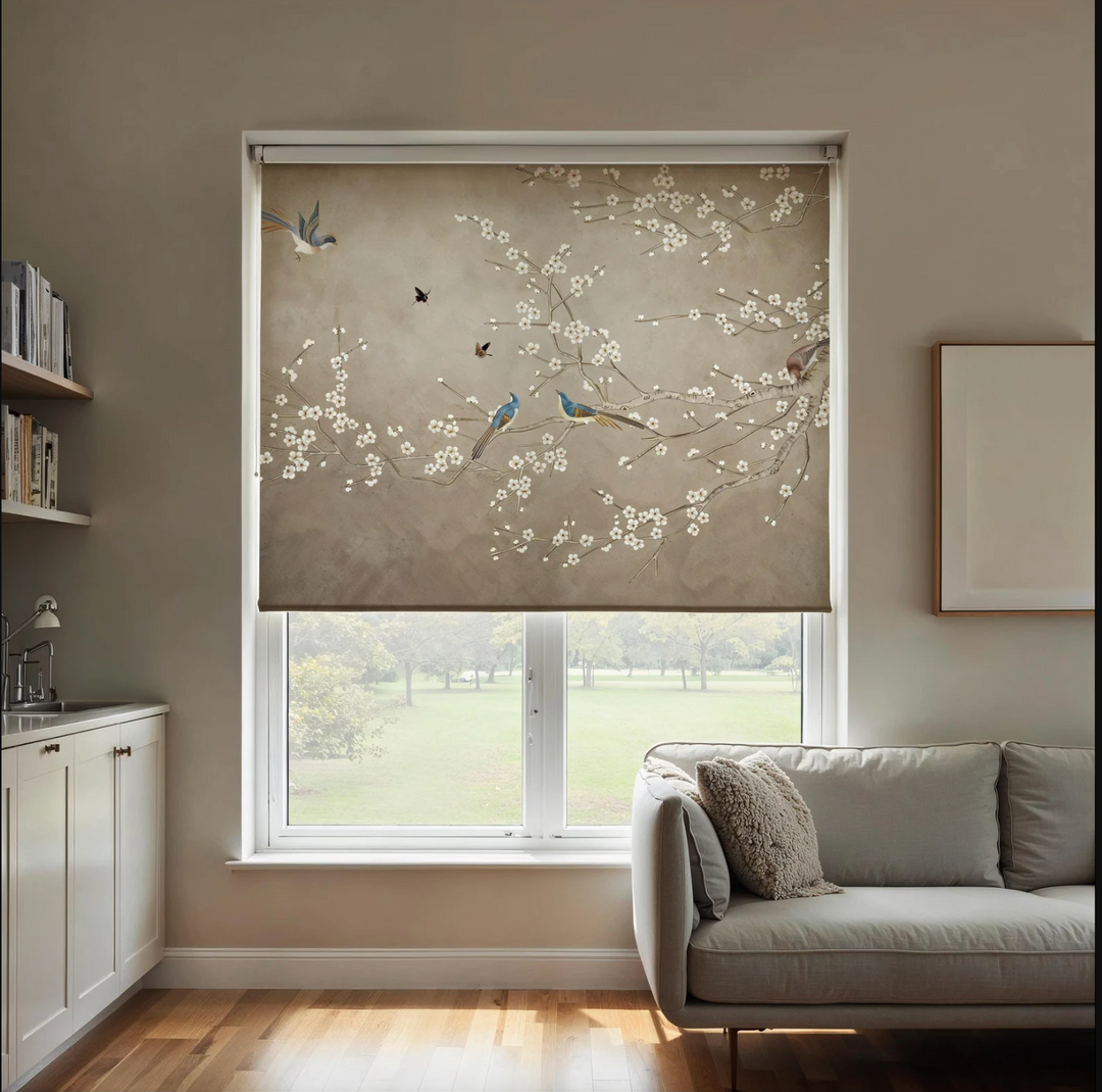 Brown Roller Shades with Birds