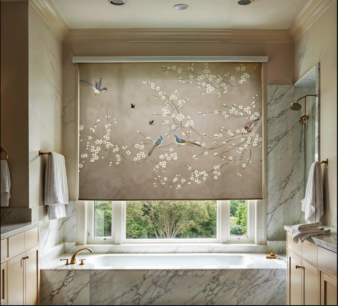 Brown Roller Shades with Birds