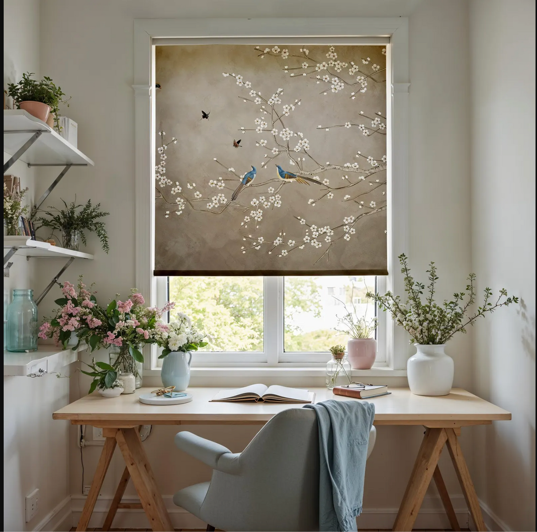 Brown Roller Shades with Birds