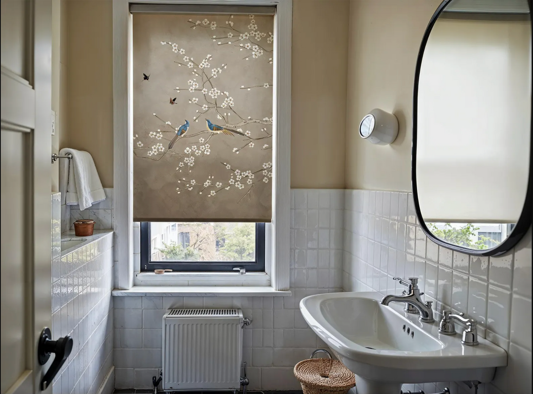 Brown Roller Shades with Birds
