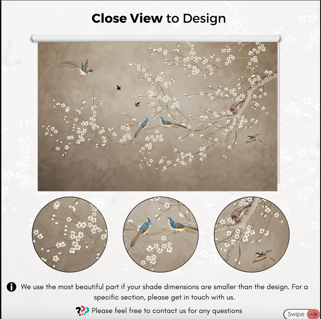 Brown Roller Shades with Birds