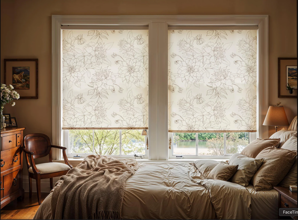 Waterproof Roller Blinds - Thermal Blackout, Floral Design, Custom Widths For Bathroom, Kitchen, Bedroom