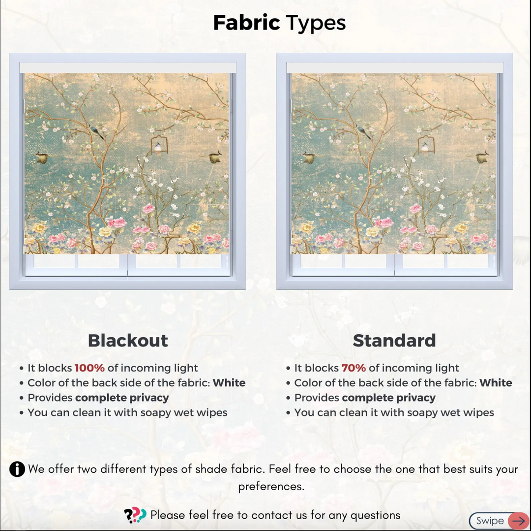 Chinoiserie Flowers and Birds Roller Blinds