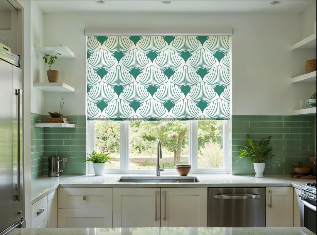 Green Art Deco Roller Shades