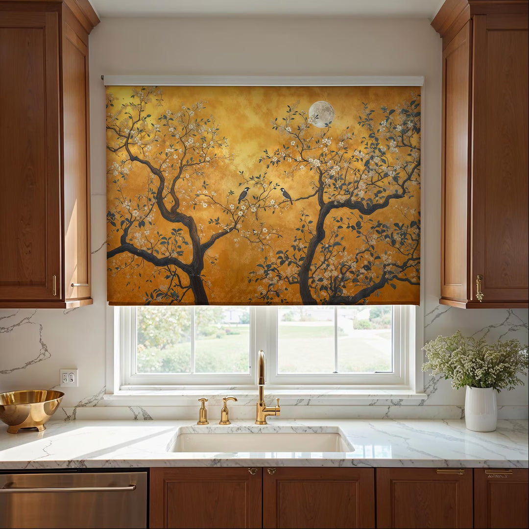Gold Chinoiserie Roller Shades