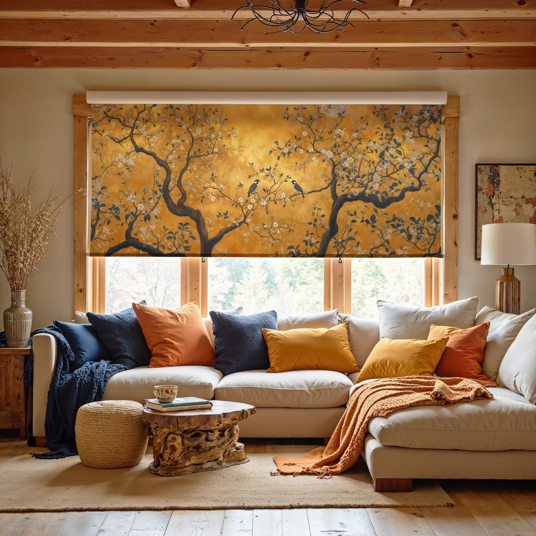 Gold Chinoiserie Roller Shades
