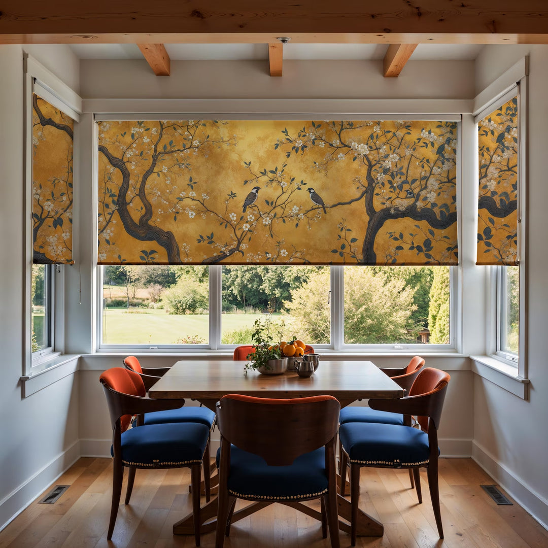 Gold Chinoiserie Roller Shades
