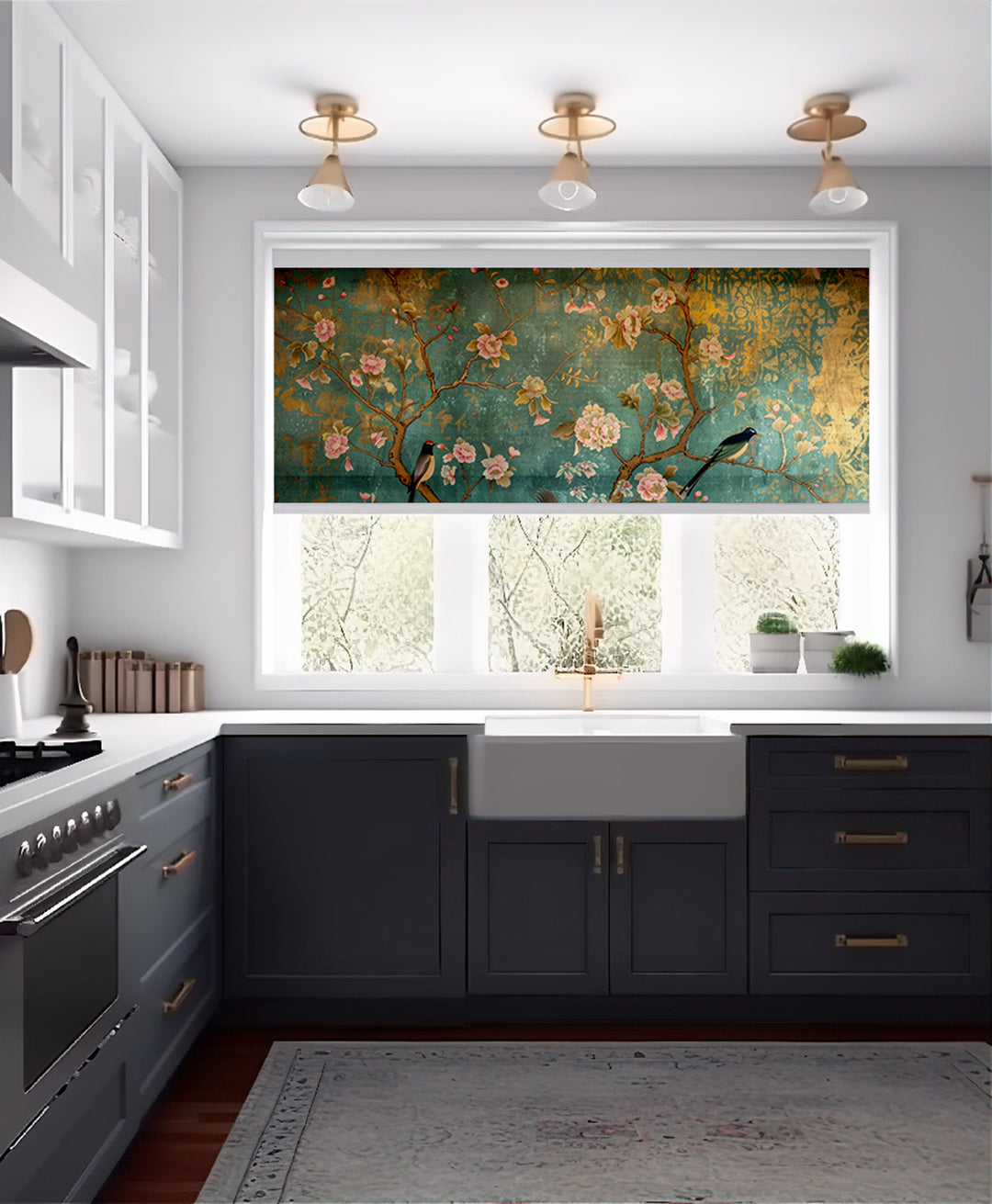 Green Chinoiserie Roller Shades