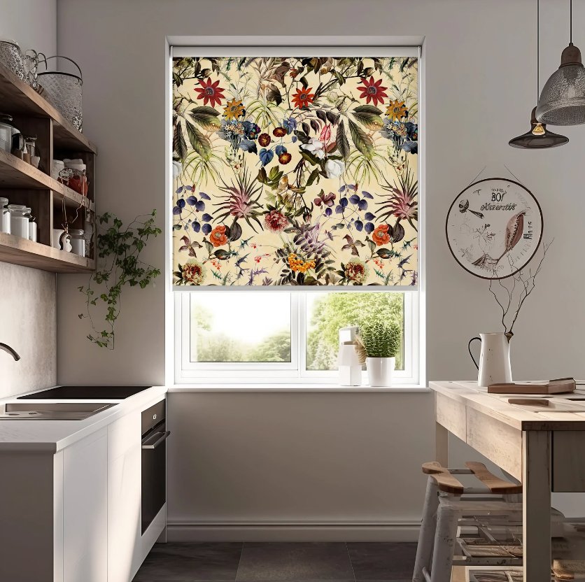 Beige Flowers Roller Shade - Roller Shade Creative