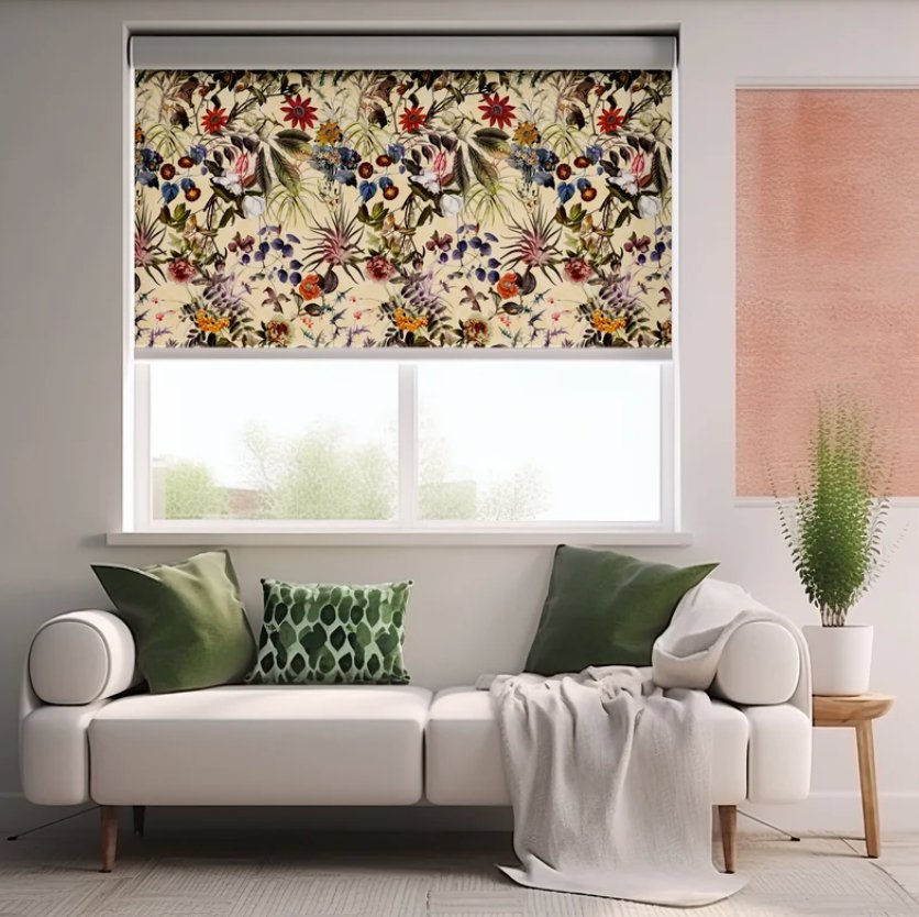 Beige Flowers Roller Shade - Roller Shade Creative