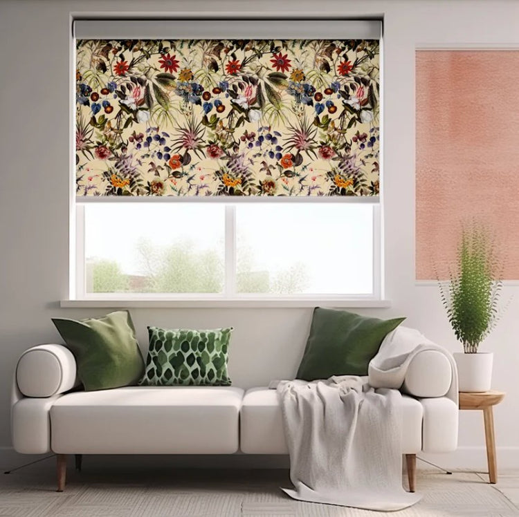 Beige Flowers Roller Shade - Roller Shade Creative