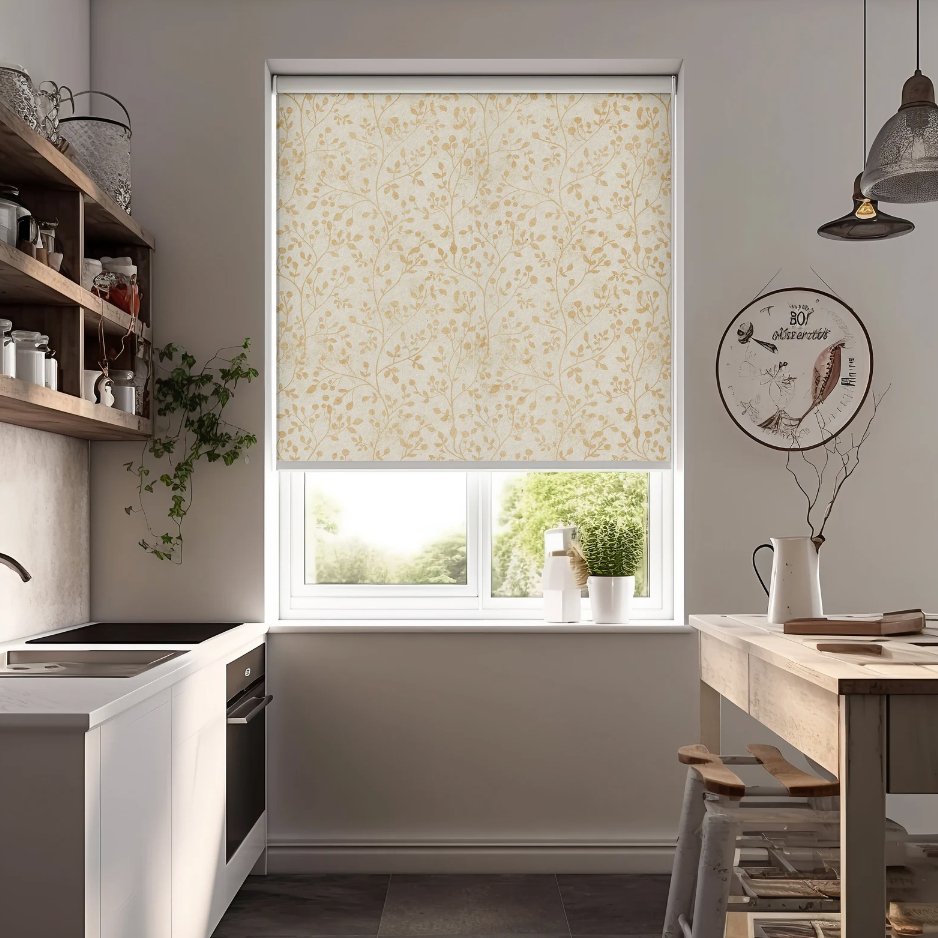 Beige Vintage Floral Roller Shades - Roller Shade Creative