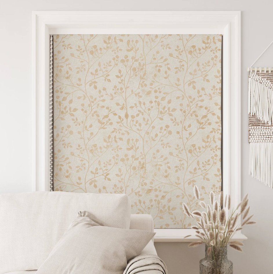 Beige Vintage Floral Roller Shades - Roller Shade Creative