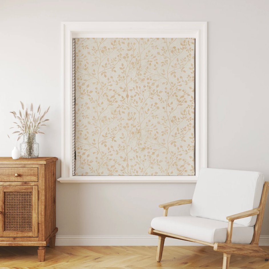 Beige Vintage Floral Roller Shades - Roller Shade Creative