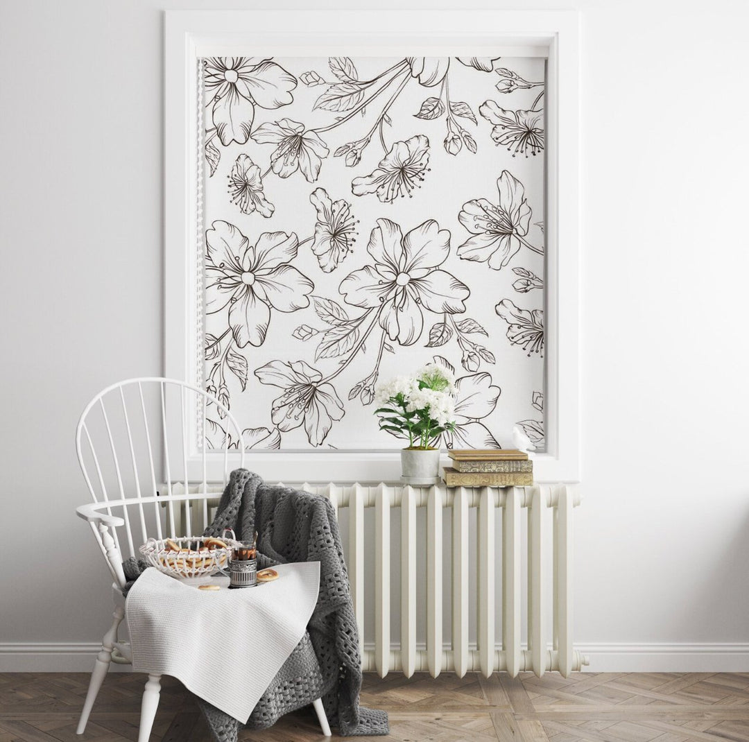 Black and White Floral Roller Shade - Roller Shade Creative