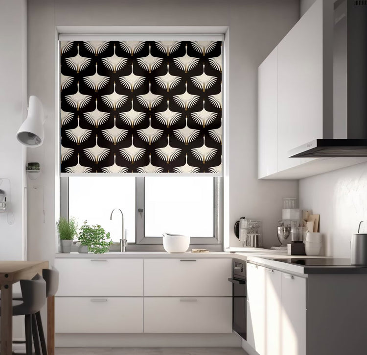 Black Crane Roller Blind - Roller Shade Creative