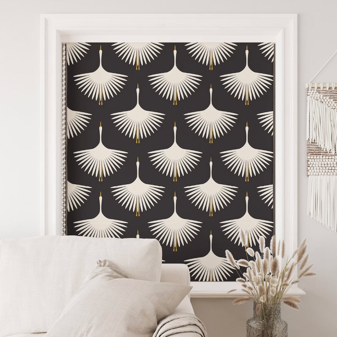 Black Crane Roller Blind - Roller Shade Creative