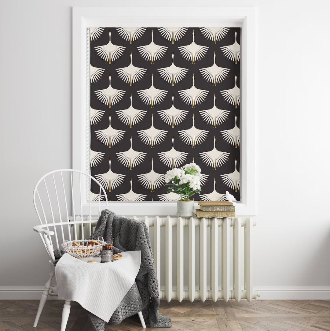 Black Crane Roller Blind - Roller Shade Creative