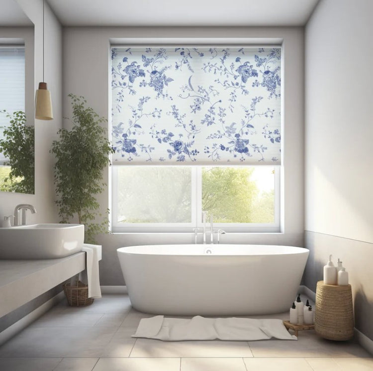 Blue Floral Roller Shade - Roller Shade Creative