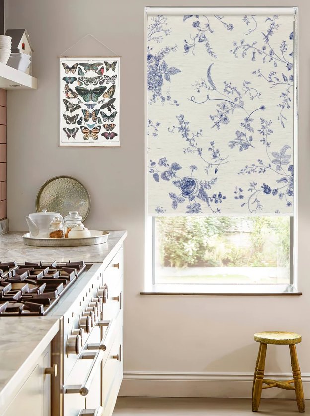 Blue Floral Roller Shade - Roller Shade Creative