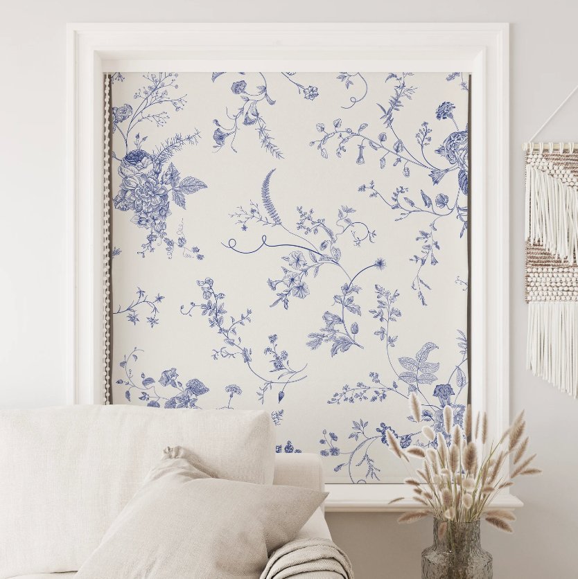 Blue Floral Roller Shade - Roller Shade Creative