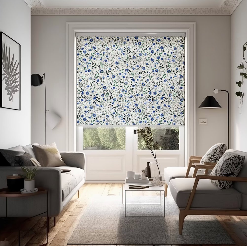 Blue Flowers Roller Blinds - Roller Shade Creative