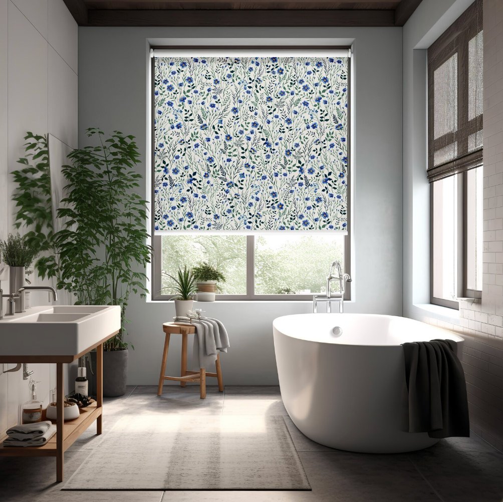 Blue Flowers Roller Blinds - Roller Shade Creative