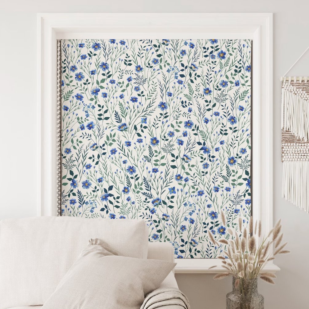 Blue Flowers Roller Blinds - Roller Shade Creative