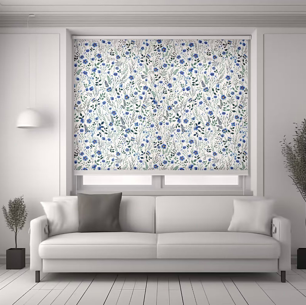 Blue Flowers Roller Blinds - Roller Shade Creative