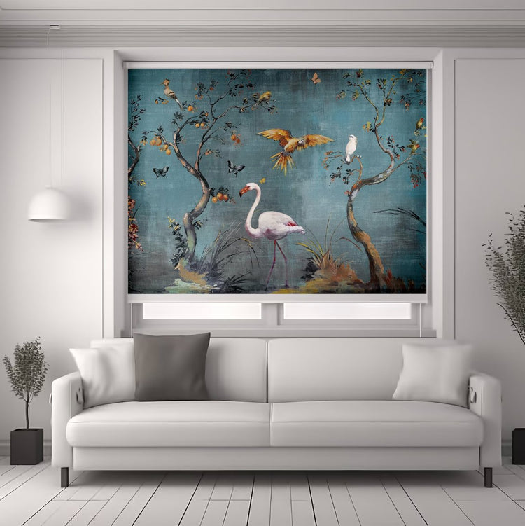 Blue Stork Printed Roller Blinds - Roller Shade Creative