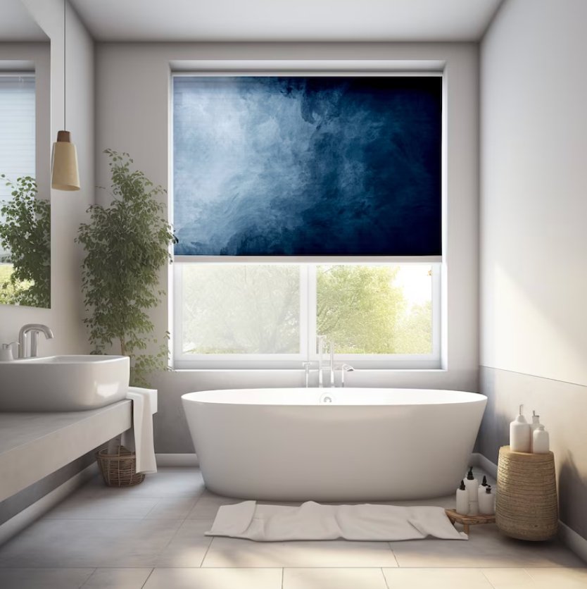 Blue Watercolor Window Shade - Roller Shade Creative