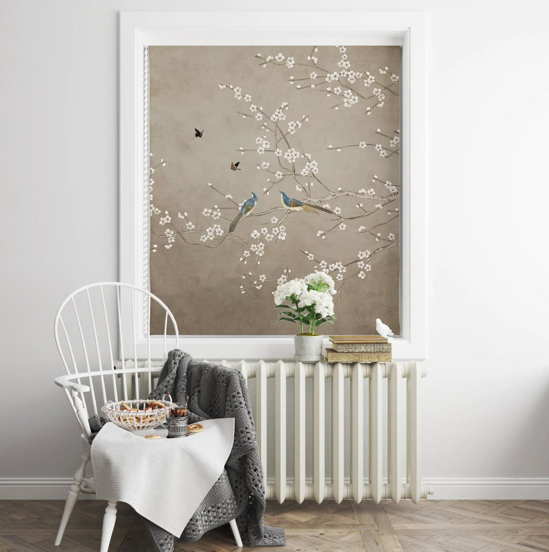 Brown Roller Shades with Birds - Roller Shade Creative