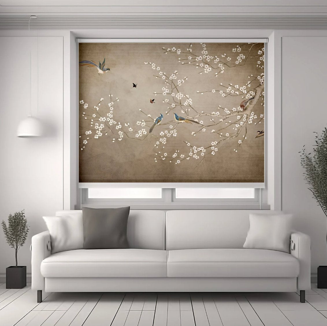 Brown Roller Shades with Birds - Roller Shade Creative