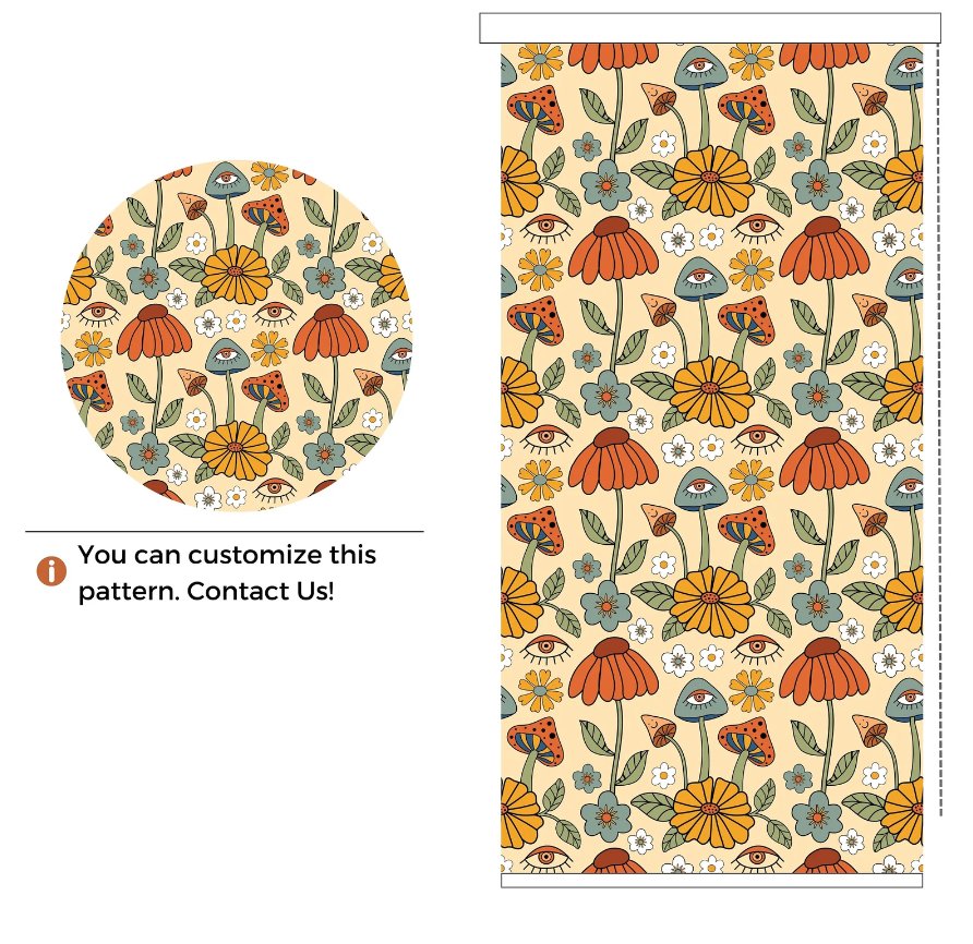 Colorful Mushroom Floral Roller Shade - Roller Shade Creative