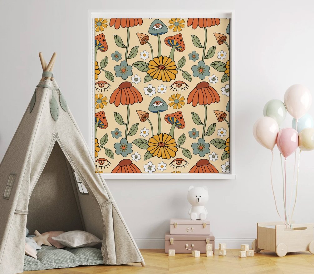 Colorful Mushroom Floral Roller Shade - Roller Shade Creative