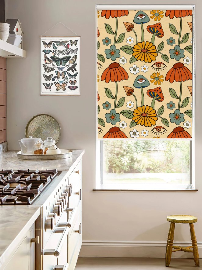 Colorful Mushroom Floral Roller Shade - Roller Shade Creative