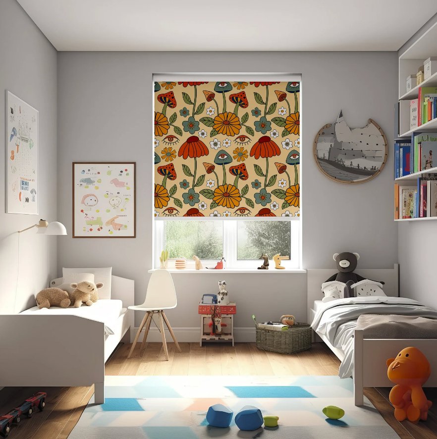 Colorful Mushroom Floral Roller Shade - Roller Shade Creative