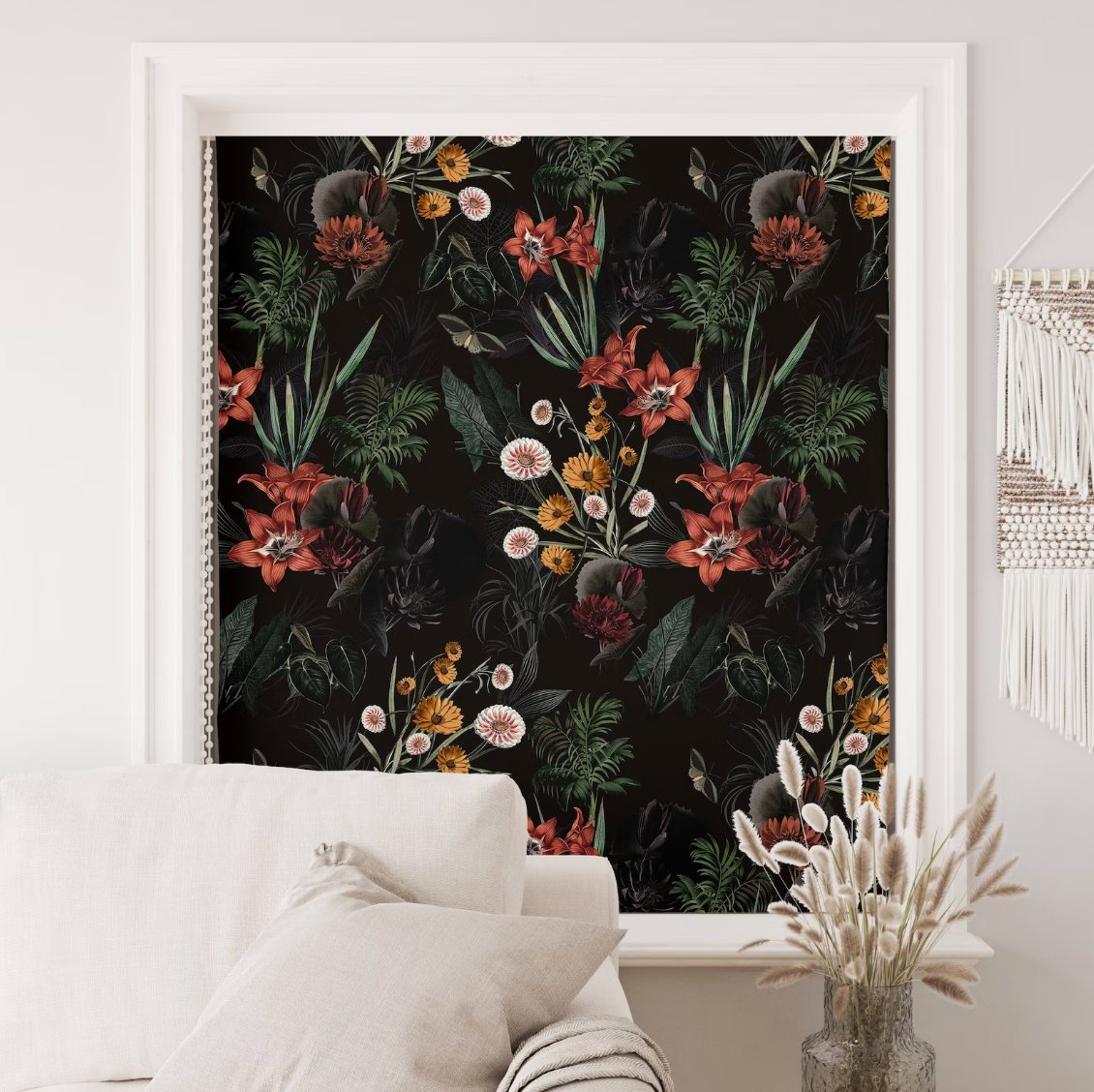 Dark Botanical Window Blinds - Roller Shade Creative