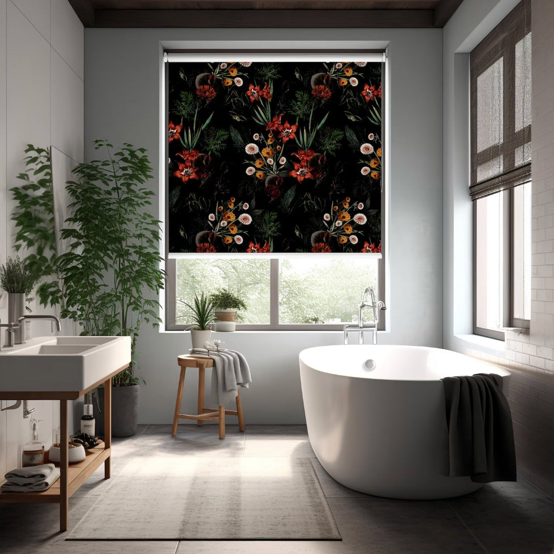 Dark Botanical Window Blinds - Roller Shade Creative