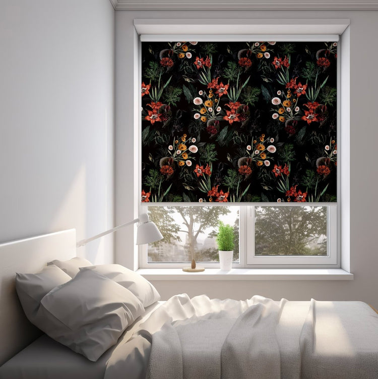 Dark Botanical Window Blinds - Roller Shade Creative