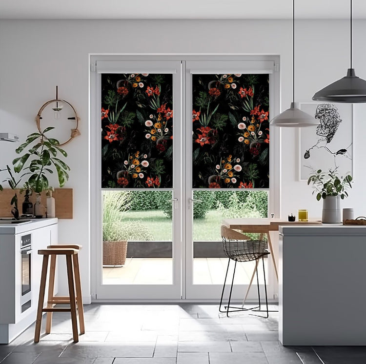 Dark Botanical Window Blinds - Roller Shade Creative