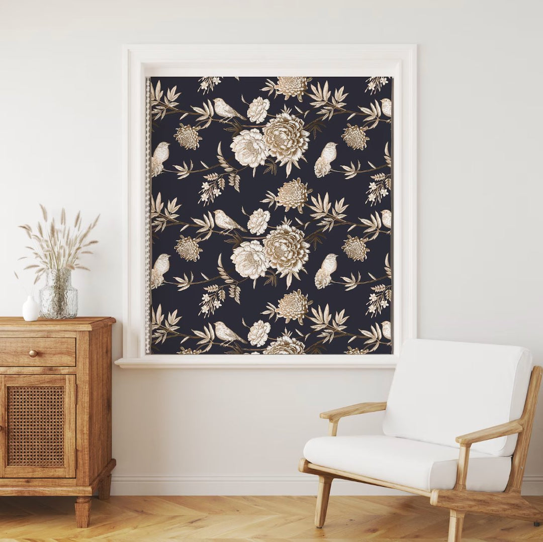 Dark Floral with Birds Roller Shade - Roller Shade Creative