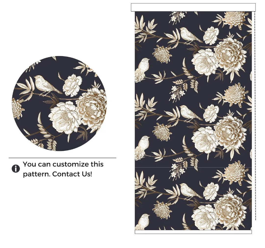 Dark Floral with Birds Roller Shade - Roller Shade Creative