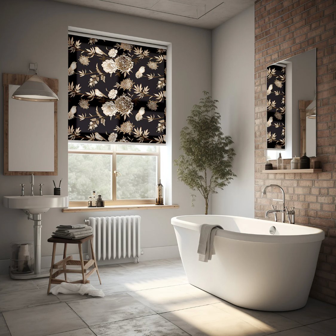 Dark Floral with Birds Roller Shade - Roller Shade Creative