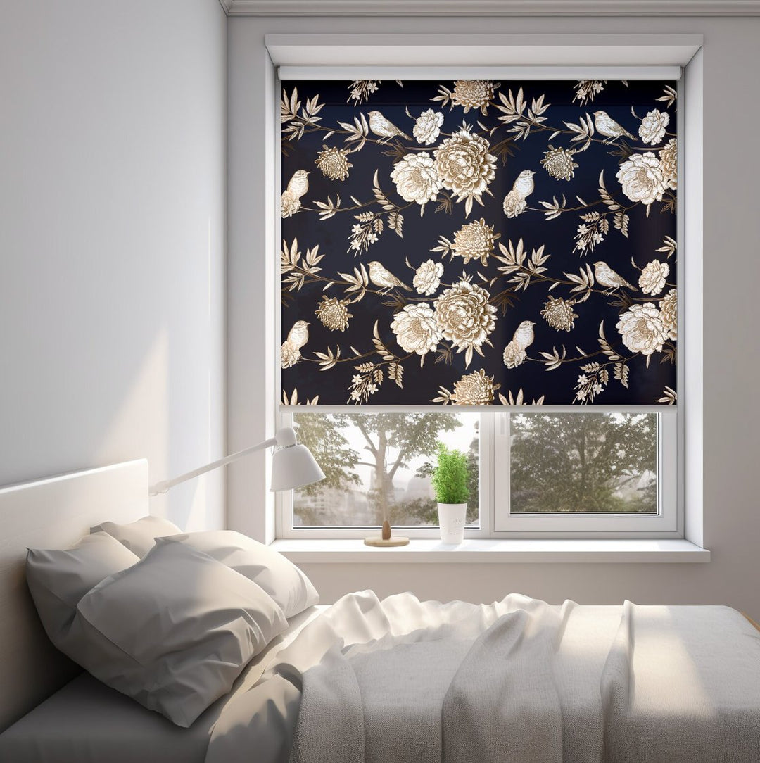 Dark Floral with Birds Roller Shade - Roller Shade Creative