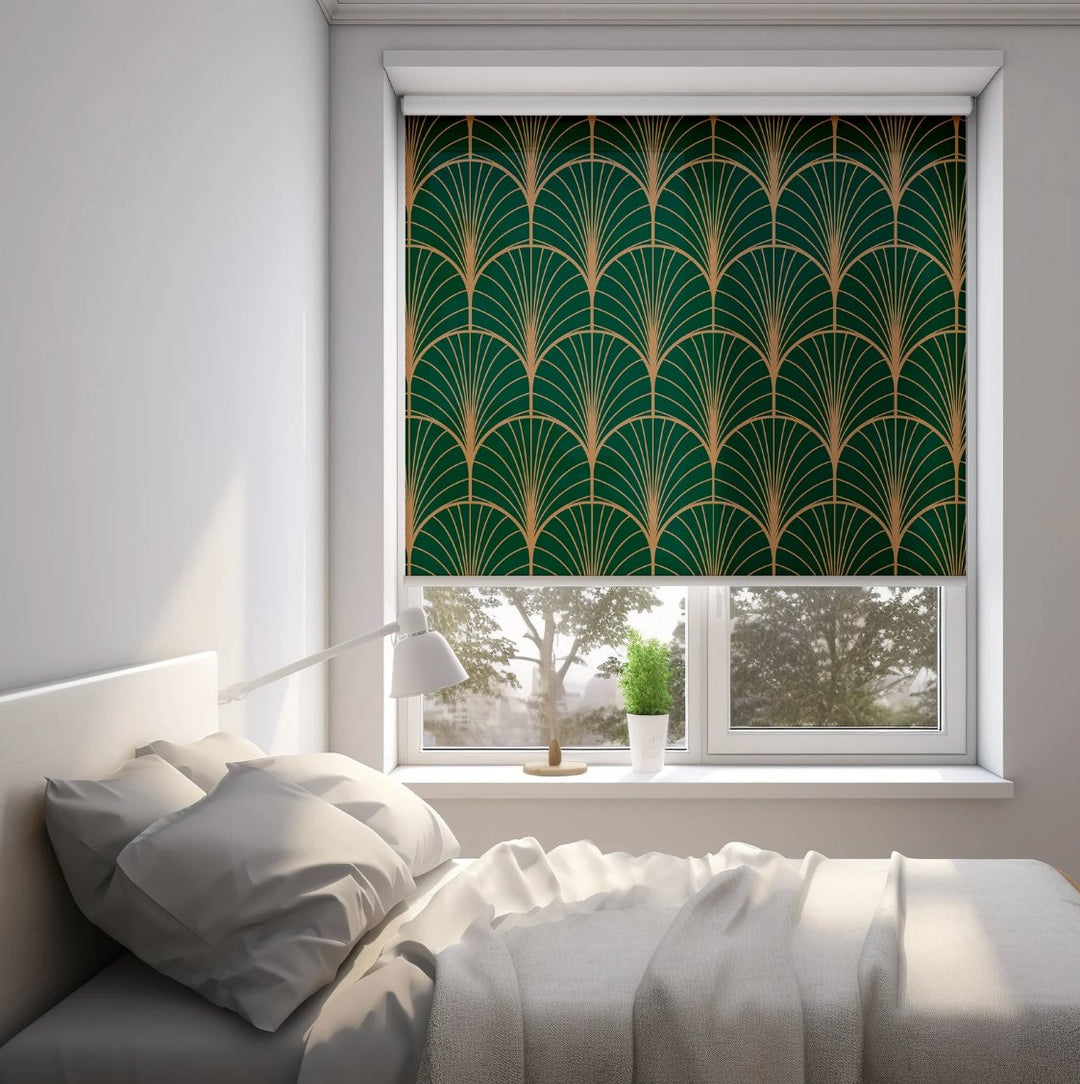 Dark Green Geometric Window Shade - Roller Shade Creative