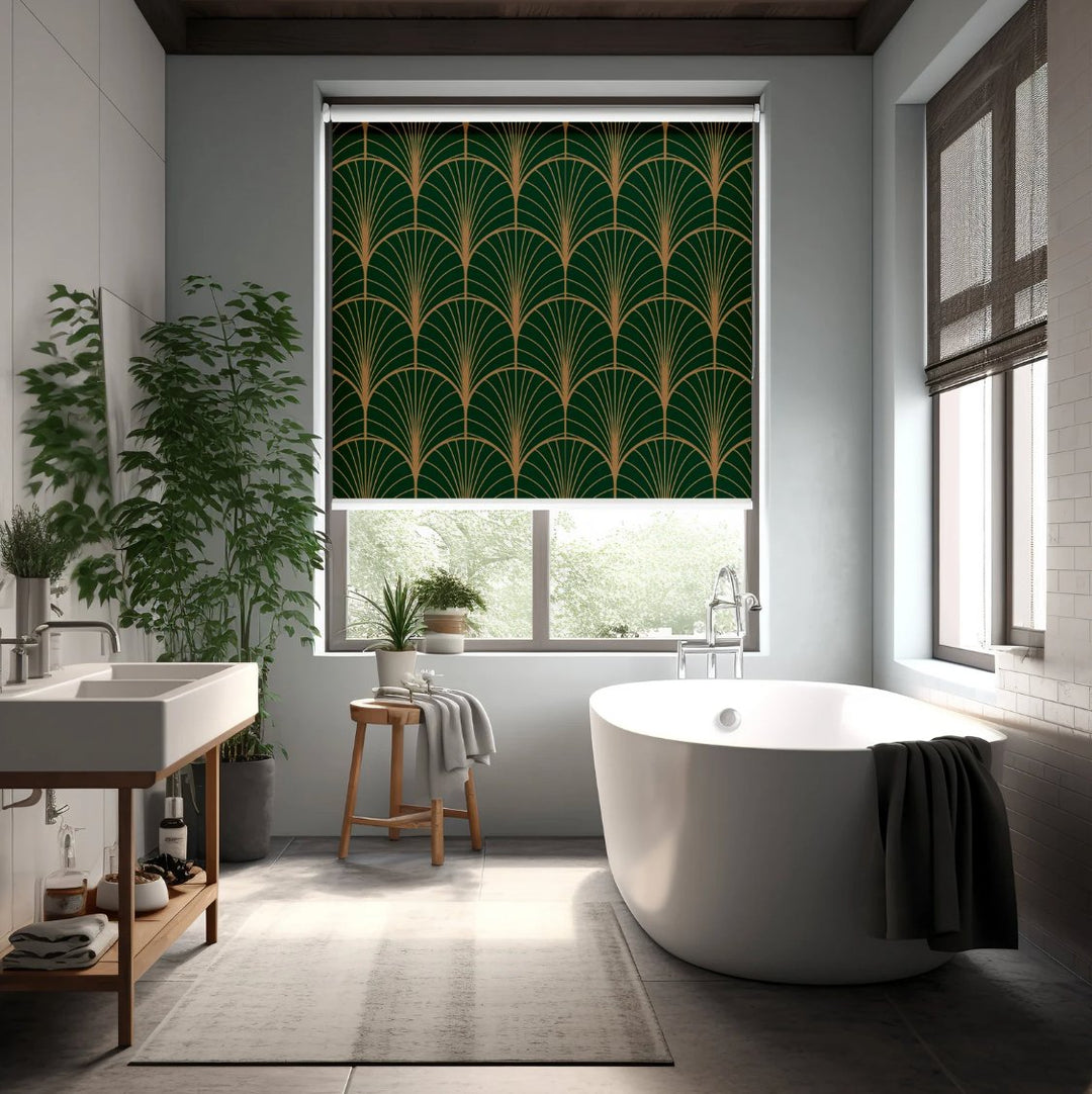 Dark Green Geometric Window Shade - Roller Shade Creative