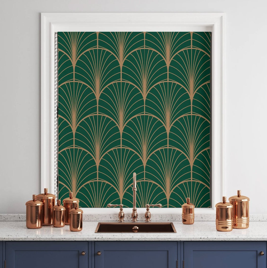 Dark Green Geometric Window Shade - Roller Shade Creative