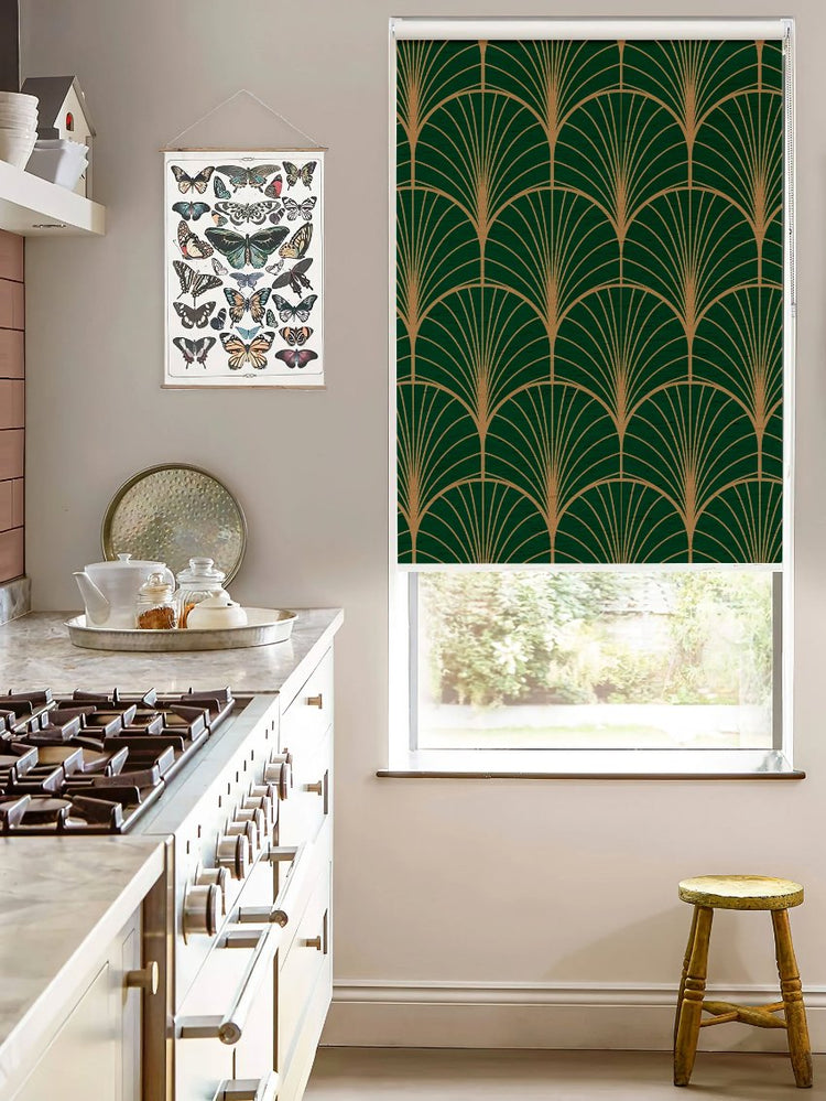 Dark Green Geometric Window Shade - Roller Shade Creative