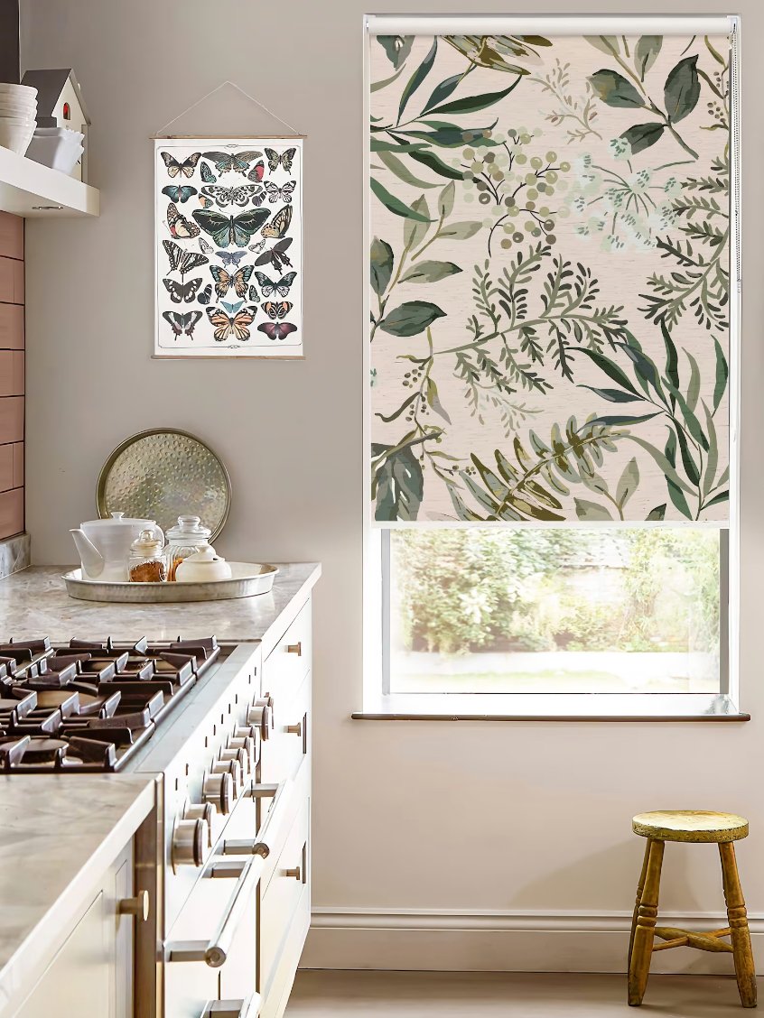 Dark Green Leaves Floral Roller Shades - Roller Shade Creative